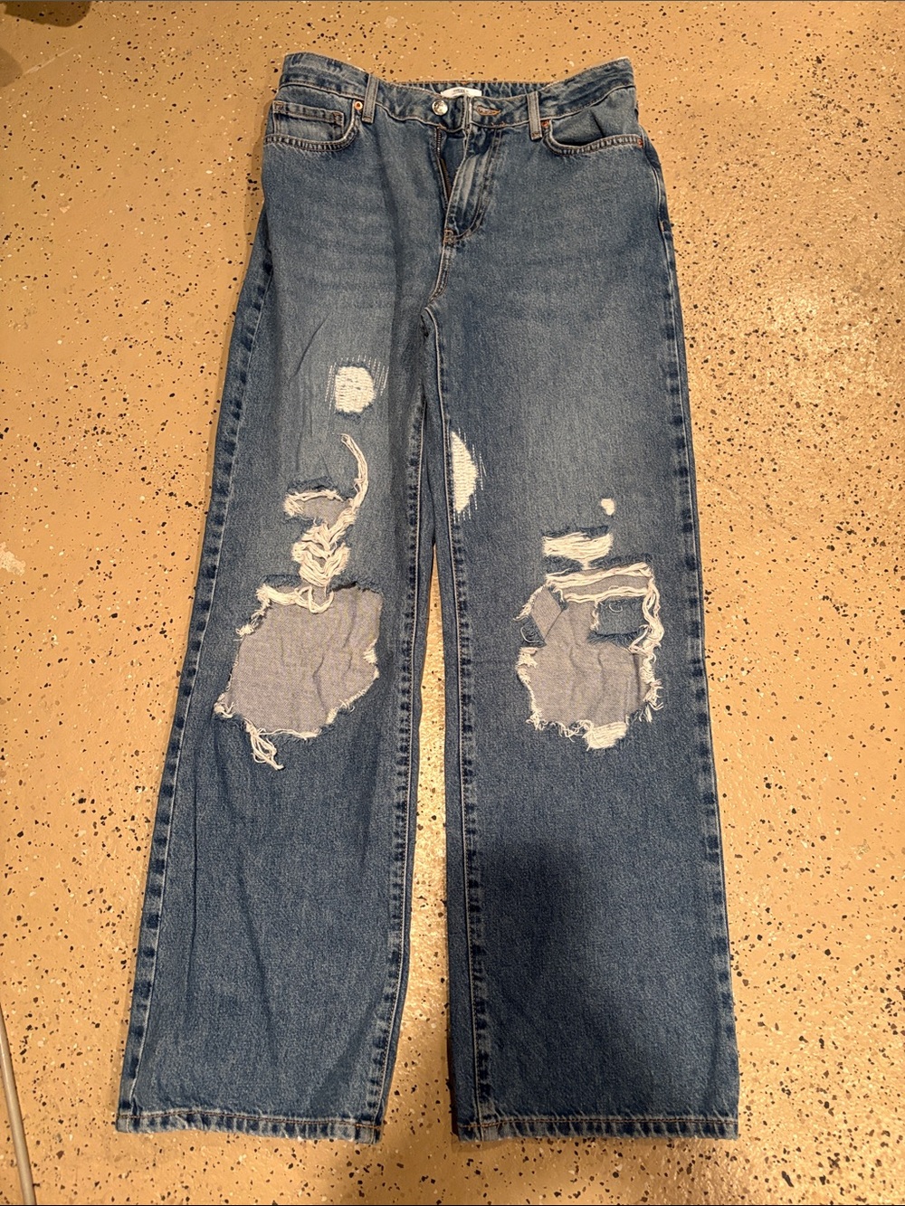 Forever 21 Distressed Wide-Leg Jeans - Blue